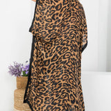Women Long Open Front  Leopard Print Shawl Kimono