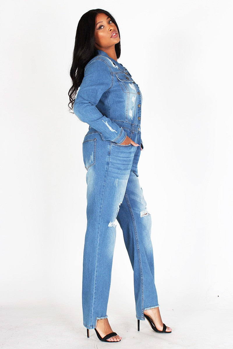 Women Denim Distress Jumpsuit By Namatt Design