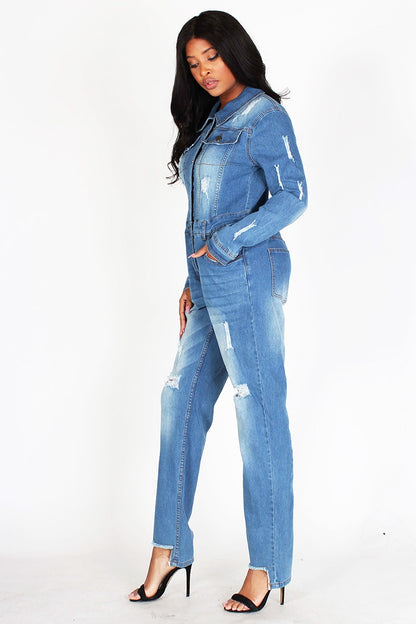 Women Denim Distress Jumpsuit By Namatt Design