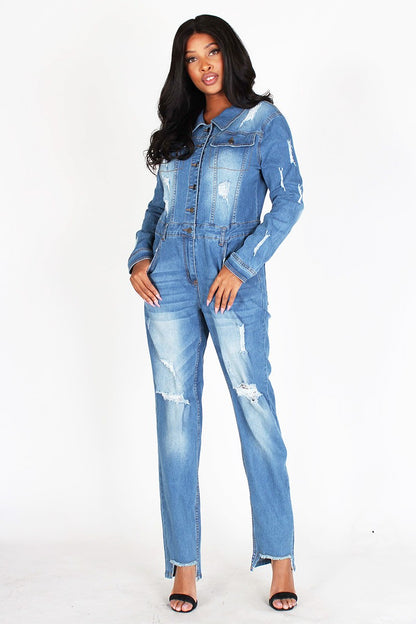 Women Denim Distress Jumpsuit By Namatt Design