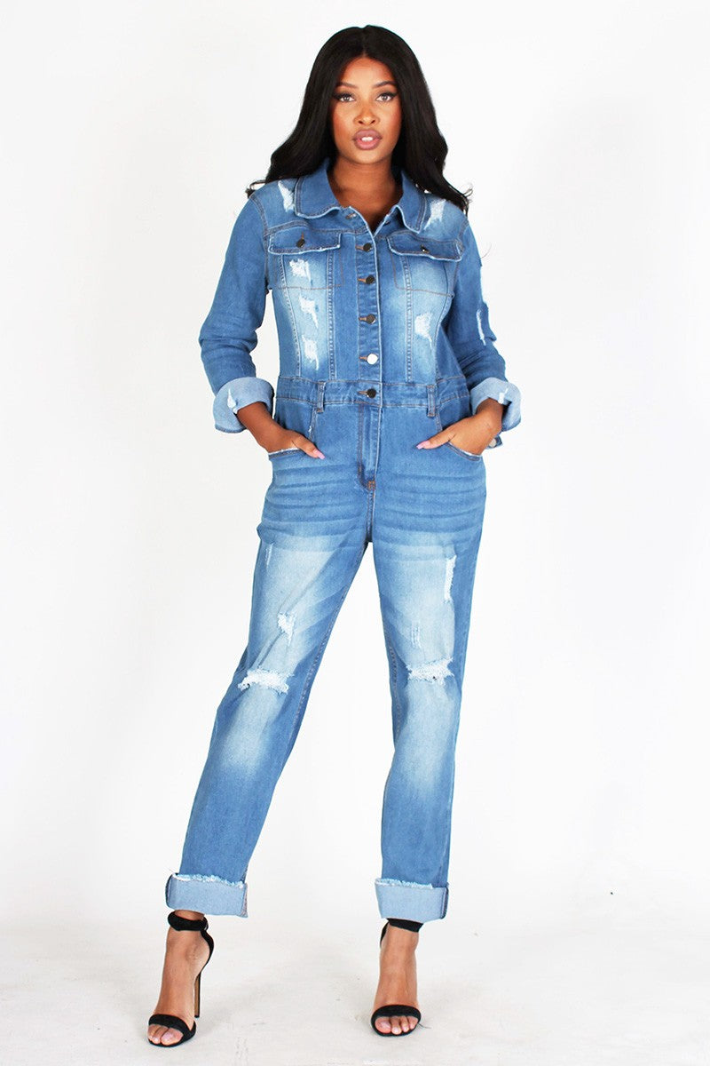 Women Denim Distress Jumpsuit By Namatt Design