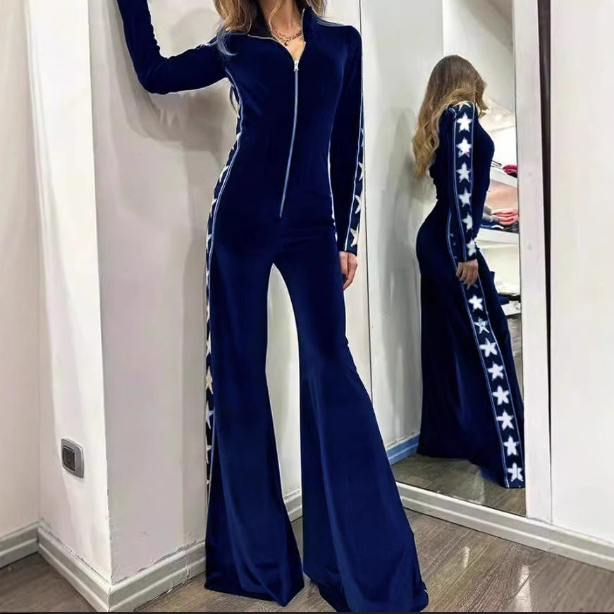 Women Elegant Velvet Jumpsuit Chic European Style