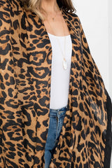 Women Long Open Front  Leopard Print Shawl Kimono