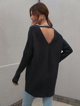 Women V Neck Loose Knit Tunic Sweater