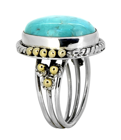 Women Boho Blue Mohave 925 Sterling Silver Brass Bold Ring