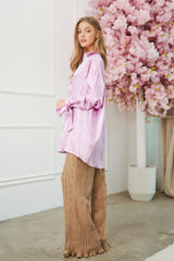 Women Blouse Shimmer Tie Cuffs