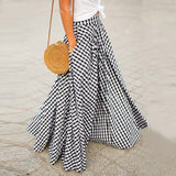 Elegant Plaid High Waist Flared Midi Skirt Women