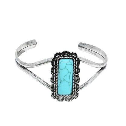 Women Boho Bracelet Cuff Rectangle Turquoise Semi Stone Cuff Bracelet