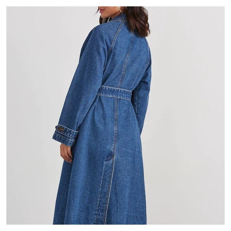Women Maxi Denim Casual Coat