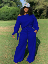Women Solid Color Long Sleeve Fleece 2 piece Set