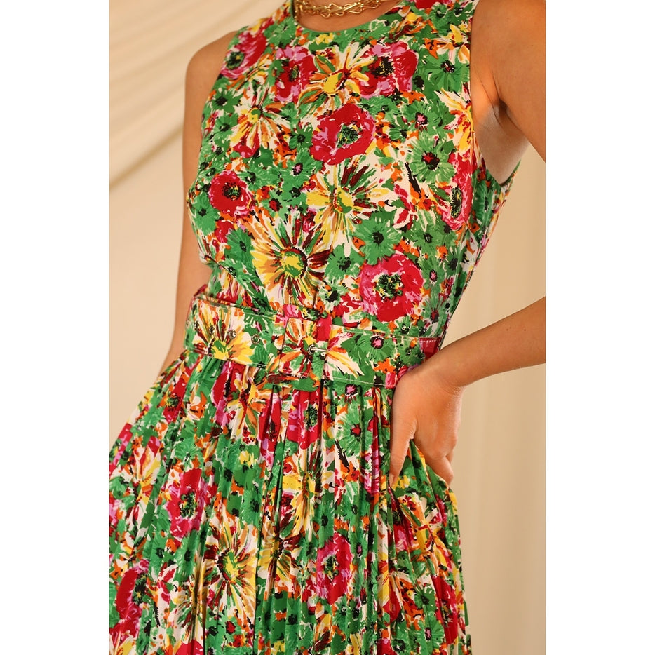 Women Jumpsuit Floral Pleated Sleeveless