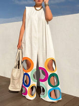 Loose Sleeveless Contrast Color Hollow Jumpsuits