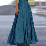 Summer Women's Solid Color A-Line Pleated Maxi Skirt