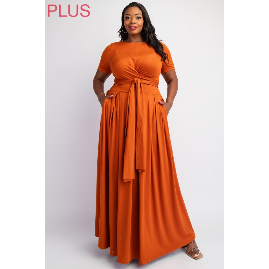 Women Plus Wrap Around Short Sleeve Top Maxi Skirt Set