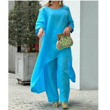New Women's Cotton Linen Casual Wide Leg Pants Two Piece Set
