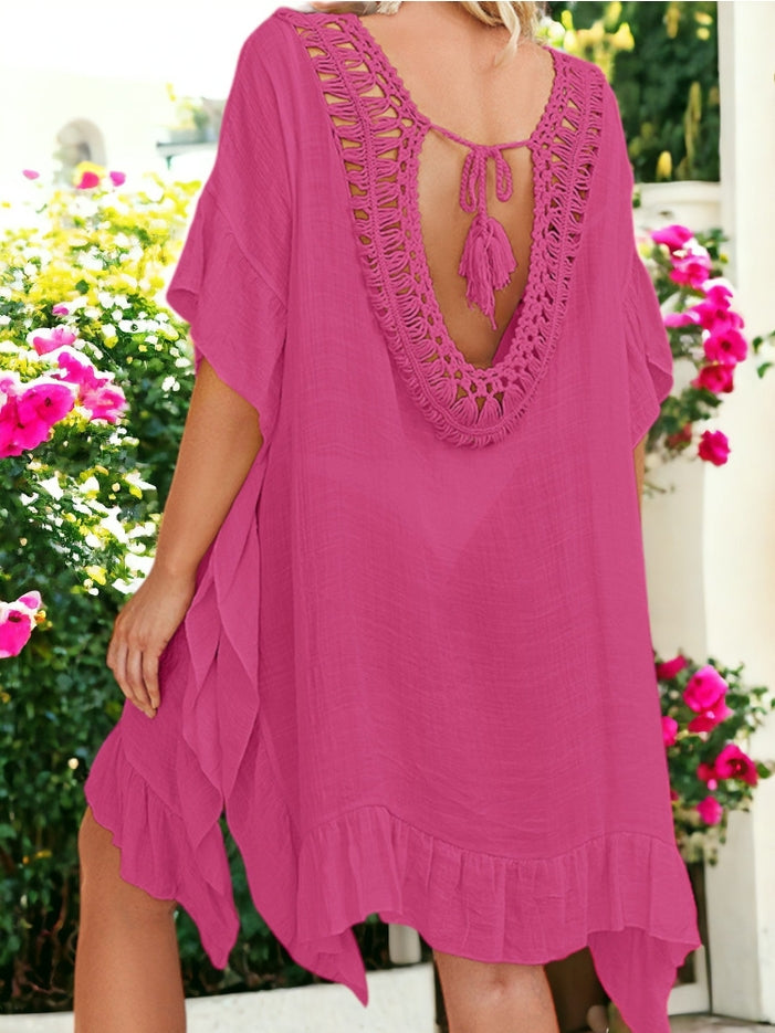 Women Tunic Dress Cover Up Crochet knit V Neck Oversized Tie-Back By Ann Kaci