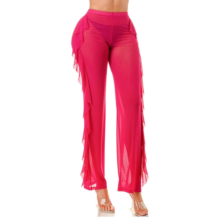 Women Mesh Palazzo Pant Cascading Ruffle Legs