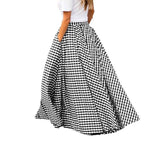 Elegant Plaid High Waist Flared Midi Skirt Women