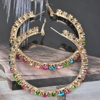 Women Hoop Earrings Gold and Multi Color Gemstones Hoops Earrings