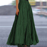 Summer Women's Solid Color A-Line Pleated Maxi Skirt