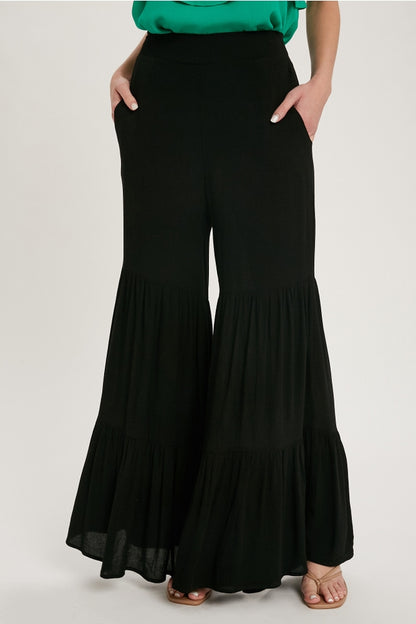 Women tiered ruffle high waisted wide-leg pant by Bluivy