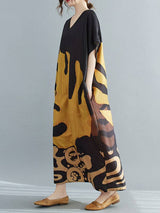 Women  Loose Leaf Printed Midi Dress: Black/Yellow / One_size