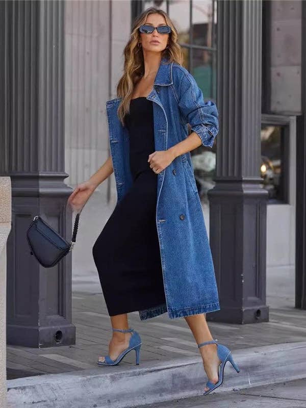 Women Maxi Denim Casual Coat