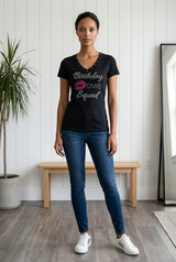 Women Short Sleeve T shirt - Birthday Diva Squad- Rhinestone-Cotton/Spandex