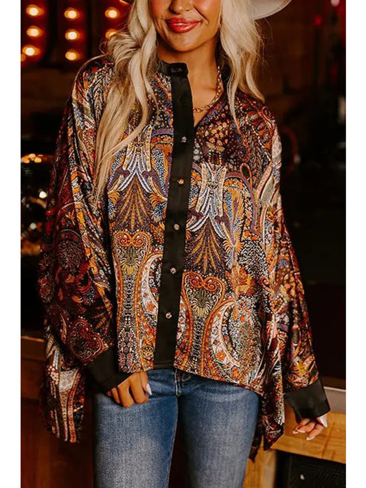 Women Baroque Paisley Boxy Over Sized Shirt