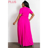 Women Plus Wrap Around Short Sleeve Top Maxi Skirt Set