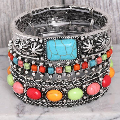 Women Bracelet Multi Color Semi Stone Beaded Stretch Bracelet