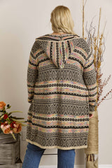 Women sweater PLUS SIZE PRINTED LOOSE CARDIGAN: BEIGE/MULTI Plus Size