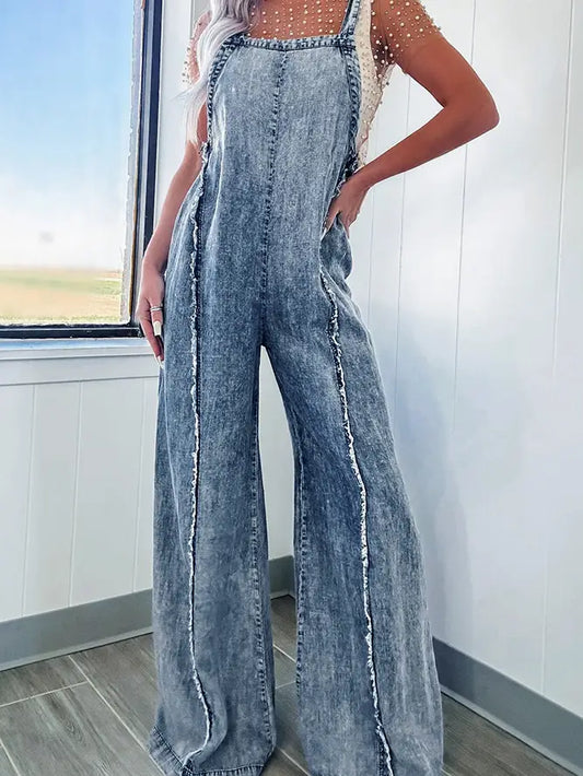Women Mineral Wash Wide Leg Jumpsuit