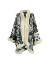 Women Long Sleeves Loose Jacquard Keep Warm Velvet Collarless Cape Shawl