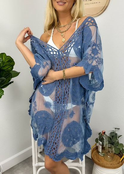 Women Tunic Dress Cover Up Lace Crochet Sheer By Ann Kaci