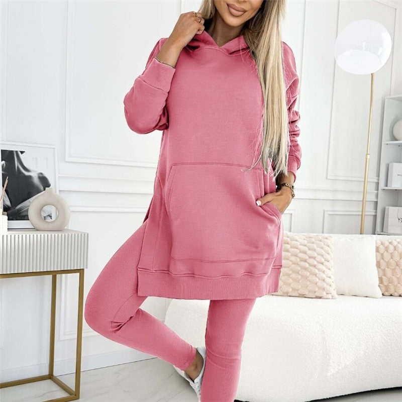 Women Thickened Threaded Hoodie and Leggings Set