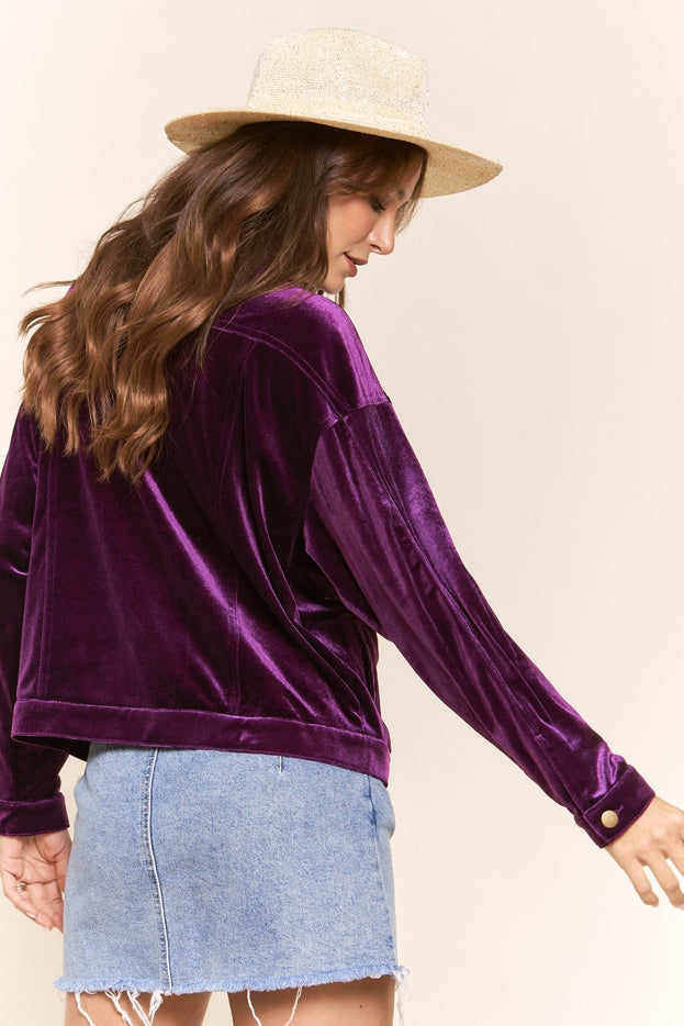 Women Jacket Long Sleeve Button Up Velvet