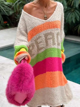 Women Midi knit Color block Sweater