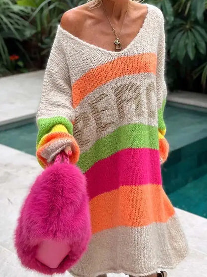 Women Midi knit Color block Sweater