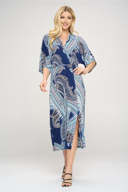 Women Midi Dress PAISLEY PRINT WRAP