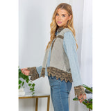 Women  Ice Washed Denim & Lace Jacket By Young Threads