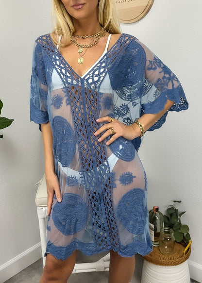 Women Tunic Dress Cover Up Lace Crochet Sheer By Ann Kaci