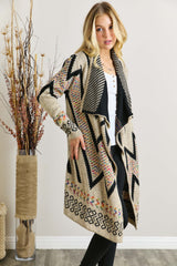 Women Sweater Aztec MULTI COLOR AZTEC SWEATER CARDIGAN: BEIGE