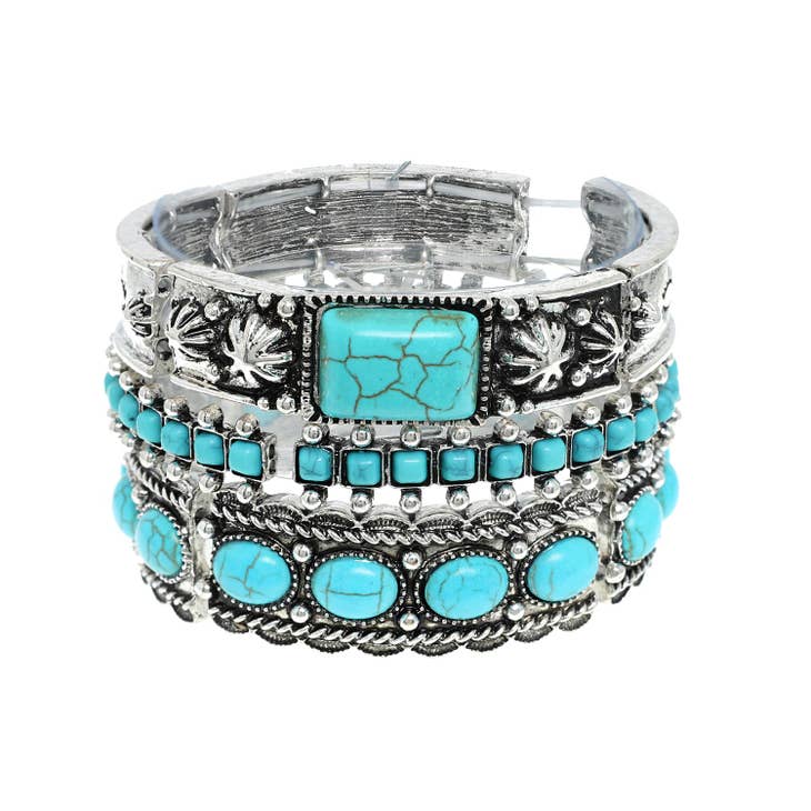 Women Bracelet Turquoise Semi Stone Beaded Stretch