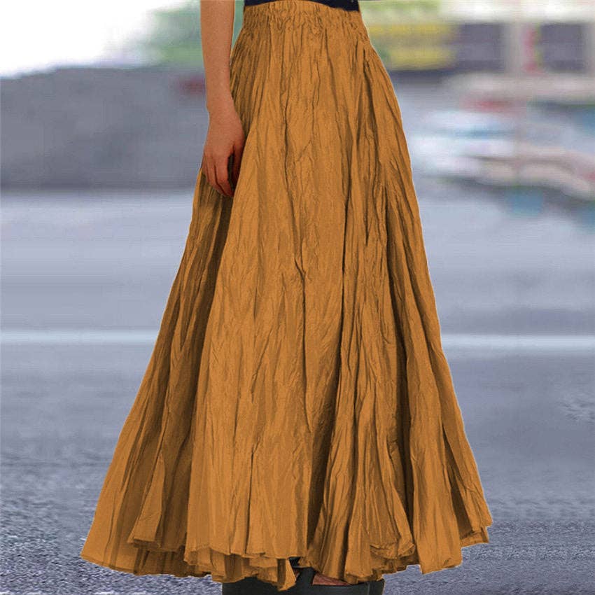 Summer Women's Solid Color A-Line Pleated Maxi Skirt