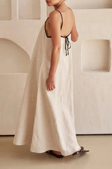 Women Solid Cotton Blend Low Back Contrast Maxi Sundress By Rosa Clothing