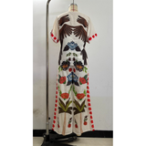 V-Neck Short Sleeve Printed Linen Wide-Leg Pants Set