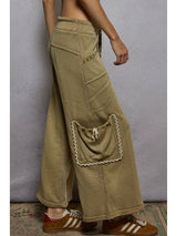 Women  Solid Side Pockets Stud Detail French Terry Knit Pant