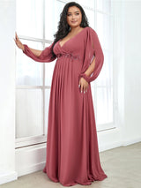 Women Maxi Dress Chiffon Lantern Sleeve Plus Size evening Dress