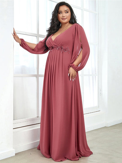 Women Maxi Dress Chiffon Lantern Sleeve Plus Size evening Dress